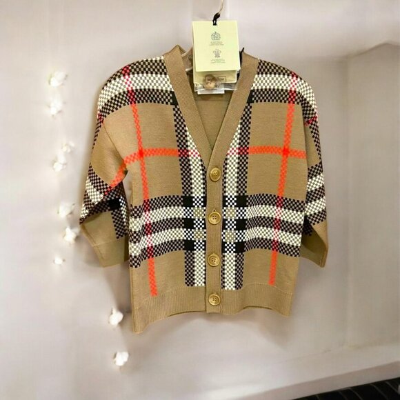 NWT Authentic  Burberry Kids Wool-Blend Check Cardigan - Picture 2 of 7